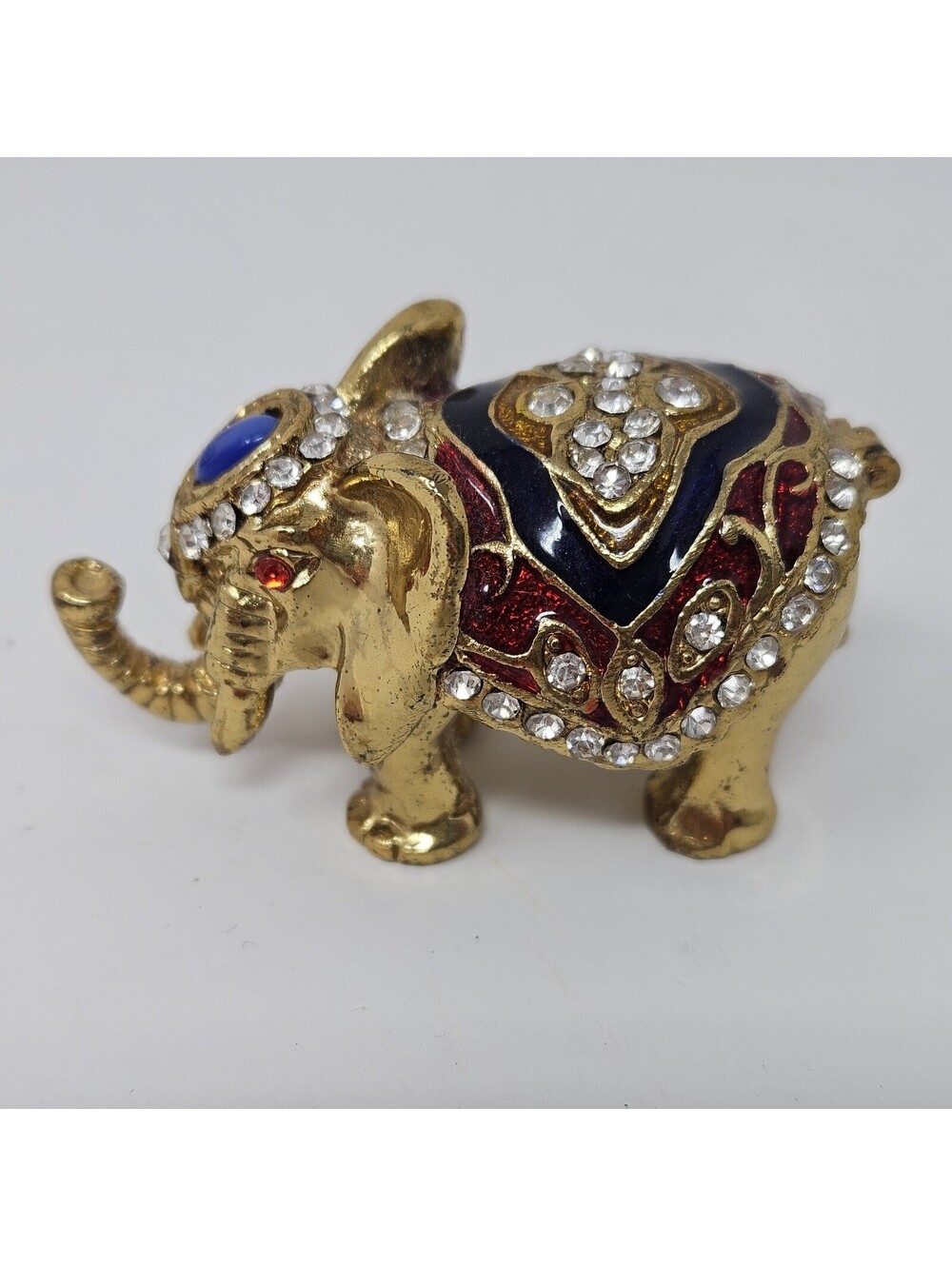 Jeweled Elephant Hinged Trinket Box Set 3 Gold Tone Rhinestones 4th Trunk Broken - Picture 13 of 16